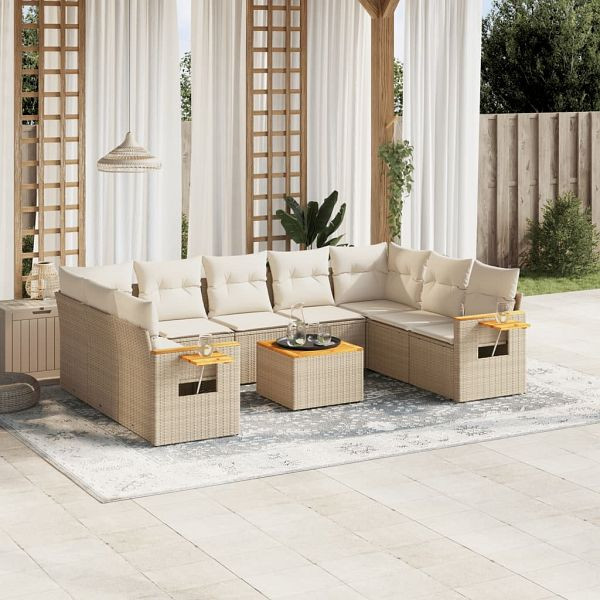 vidaXL 10-teilig Garten-Sofagarnitur mit Kissen Beige Poly Rattan, 3227122