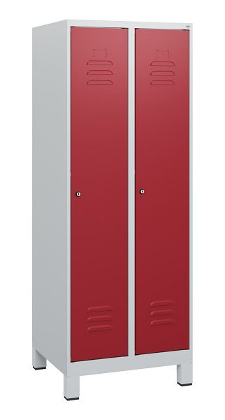 C+P Umkleidespind Classic PLUS, Füße, 2 Abteile, 1630x600x500mm, 7035/3003, Zylinderschlösser, 0800105-20 S10016