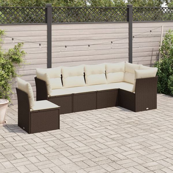 vidaXL 7-tlg. Garten-Sofagarnitur mit Kissen Braun Poly Rattan, 3217713