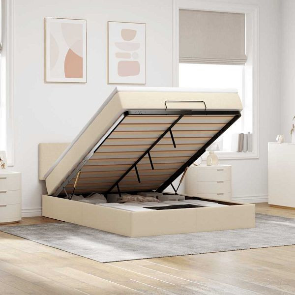 vidaXL Ottomane Bett mit Matratze & LEDs Creme 140x190 cm Stoff, 3312227