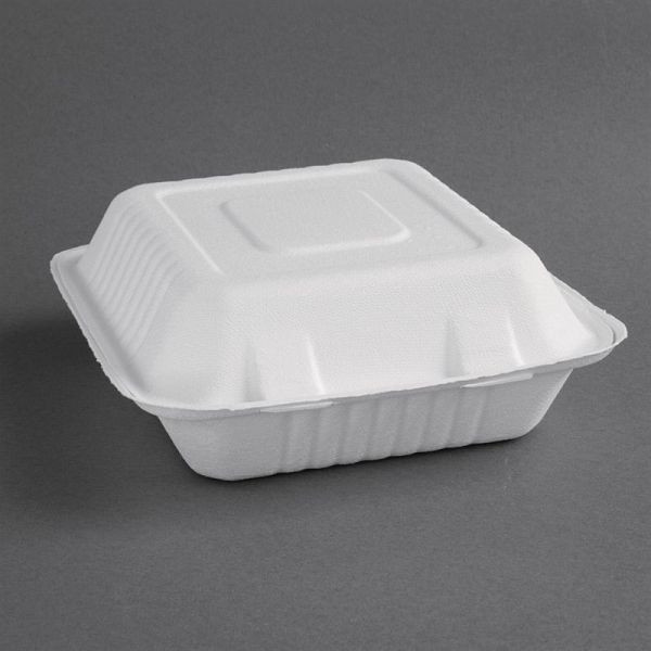 Fiesta Compostable kompostierbare Menüboxen aus Bagasse mit Klappdeckel 23,6cm (200 Stück), FC527