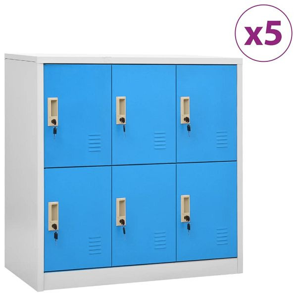 vidaXL Schließfachschränke 5 Stück Hellgrau und Blau 90x45x92,5cm Stahl, 3095236
