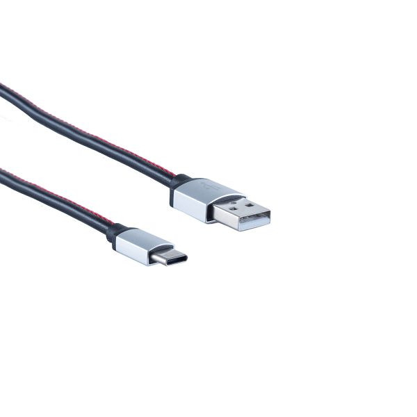 shiverpeaks BASIC-S, USB Ladekabel, USB-A-Stecker auf USB Typ C Stecker, Leder, schwarz, 2m, BS14-50108