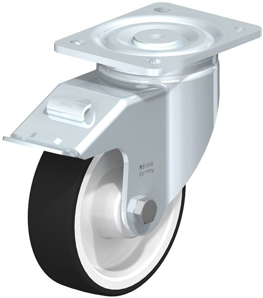 Blickle LH-POTH 150R-FI Stahlblech-Lenkrolle, Schwerlast-Ausführung, mit Anschraubplatte & Feststeller, Thermoplastisches Polyurethan, Grau, 562595