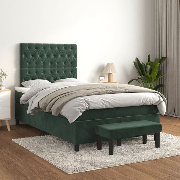 vidaXL Boxspringbett mit Matratze Dunkelgrün 120x200 cm Samt, 3138016