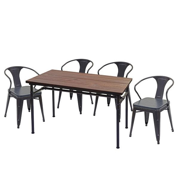 Mendler Esszimmer-Set HWC-H10, 4x Esszimmerstuhl Esszimmertisch, Ulme Holz MVG Industrial Gastronomie, grau, 72468+72486