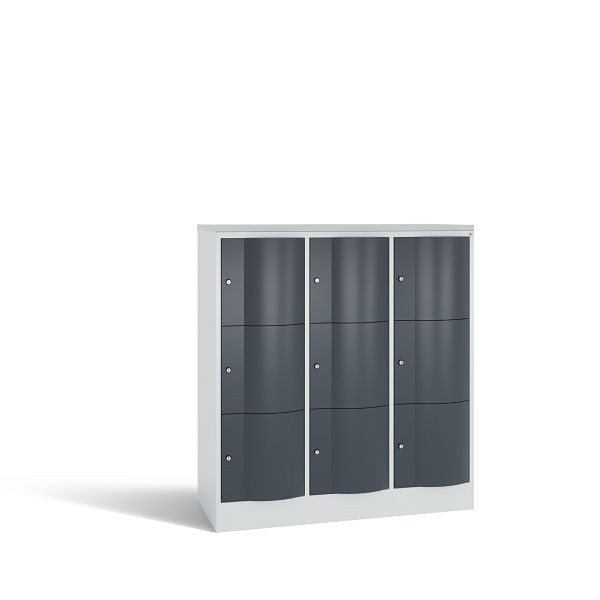 C+P Schließfachschrank Resisto,9 Fächer,H1255xB1148xT540mm,Grau/Anthrazit/DBSHellgrau, 8573-372 S10766