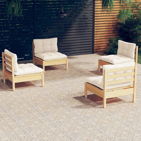 vidaXL 4-tlg. Garten-Lounge-Set mit Creme Kissen Kiefernholz, 3096028