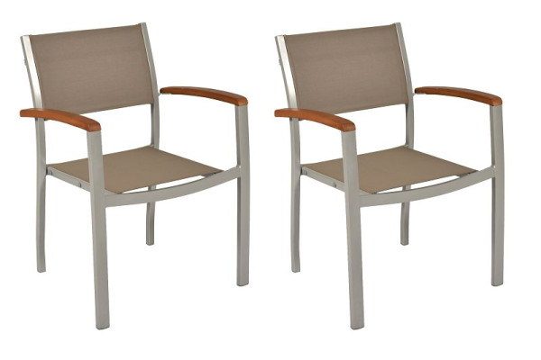 Merxx Naxos Stapelsessel, 2er Set, Aluminiumgestell mit Textilbespannung und FSC Akazienholz, 50211-309