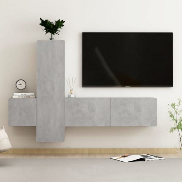 vidaXL 3-tlg. TV-Schrank-Set Betongrau Holzwerkstoff, 3079076