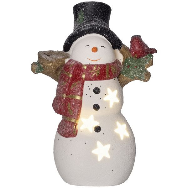 HOMCOM Weihnachtsdeko, Schneemann mit Vogel, 4 warmweiße LEDs, batteriebetrieben, 25 x 15,5 x 38 cm, 844-989V00MX