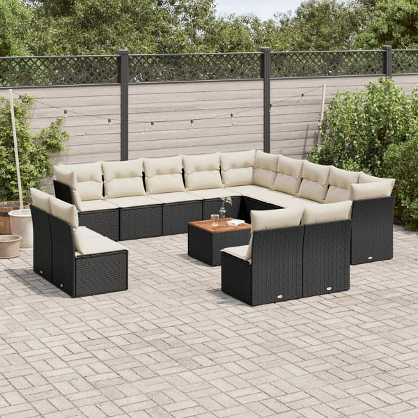 vidaXL 14-teilig Garten-Sofagarnitur mit Kissen Schwarz Poly Rattan, 3223935