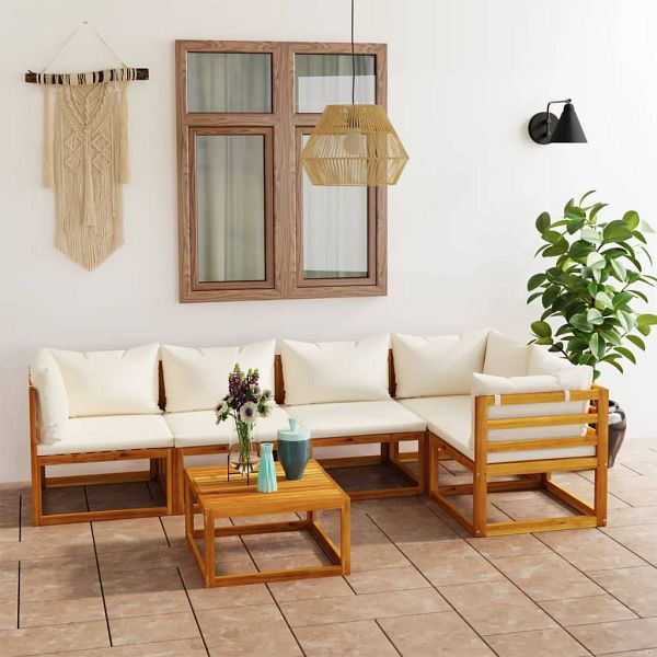 vidaXL 6-teilig Garten-Lounge-Set mit Auflagen Creme Massivholz Akazie, 3057656