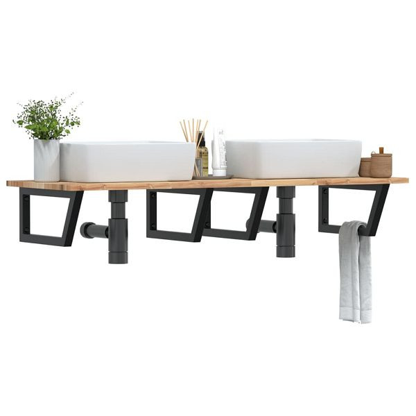 vidaXL Waschbeckenregal Wandmontage Stahl und Akazienholz, 3302791