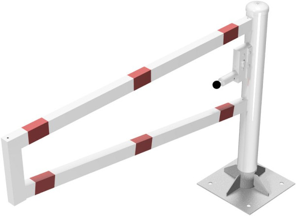 Schake Drehbare Wegesperre, selbsteinrastende Verriegelung 1,50m mit Profilzylinder, weiß beschichtet mit rot reflektierenden Streifen, 4013_15ZBP