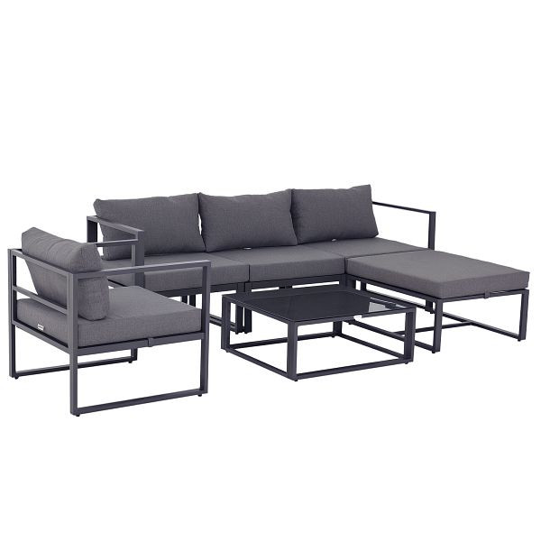 Outsunny 6-tlg. Gartenset Gartengarnitur Gartensofaset Sitzgruppe Gartenmöbel Aluminium + Polyester + Hartglas Grau mit Kissen für 4–5 Personen, 860-047