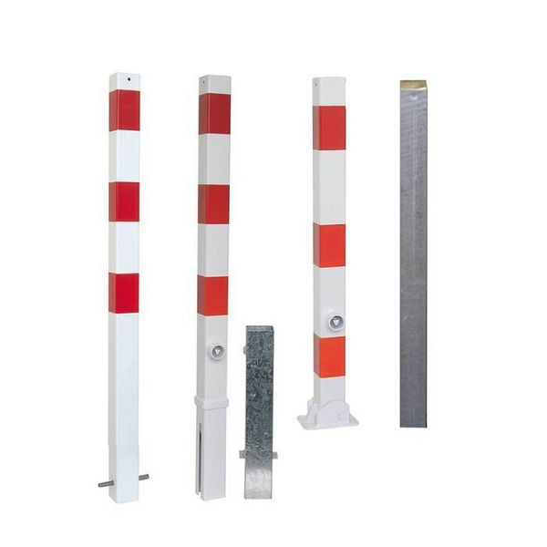 Stein HGS Absperrpfosten -Bollard- für Vorhangschloss, Schließung oben, zum Einbetonieren, weiß mit 3 roten Leuchtstreifen, 2 Ösen, 470uvhb-2