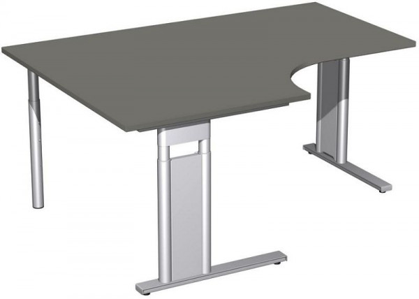 geramöbel PC-Schreibtisch links höhenverstellbar, C Fuß Blende optional, 1600x1200x680-820, Graphit/Silber, N-647320-GS