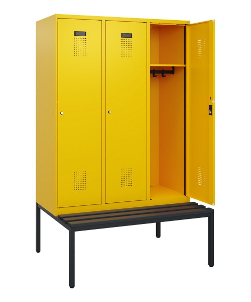 C+P Spind Evolo PLUS, 3 Abteile, 1950x1200x815mm, 1023/1023, Zylinderschloss, Material Sitzfläche Kunststoff, Sitzbank, 0490505-32 S10103