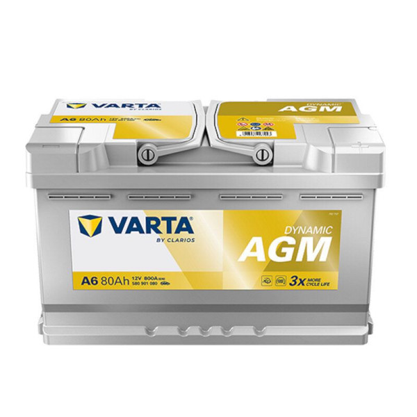 VARTA A6 Dynamic AGM Autobatterie 12V 80Ah F21, 580901080