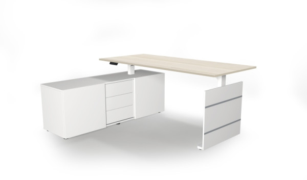 Kerkmann Komplettarbeitsplatz Move 3 elektisch höhenverstellbar, B x 1800 x T 800 x H 740 mm, Ausführung links, Weiß/Ahorn, 103845.1