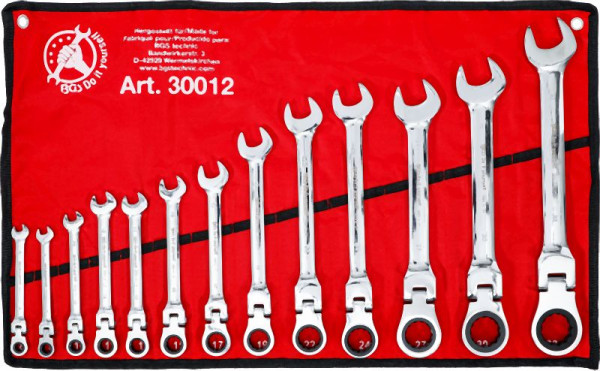 BGS Ratschenring-Maulschlüssel-Satz, flexible Köpfe, SW 8 - 32 mm, 13-teilig, 30012