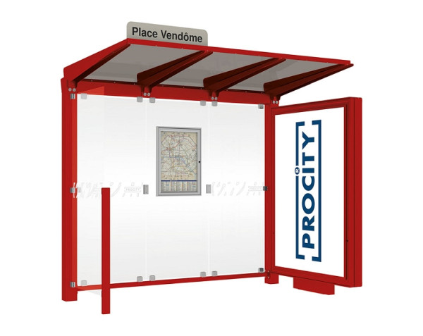 Procity Wartehalle Venedig - Leuchtkasten Mittelfuß + 1 Seitenverkleidung, Farbe RAL 3004, Maße: Breite 2500 x Höhe 2422 x Tiefe 1520 mm, 529653.3004