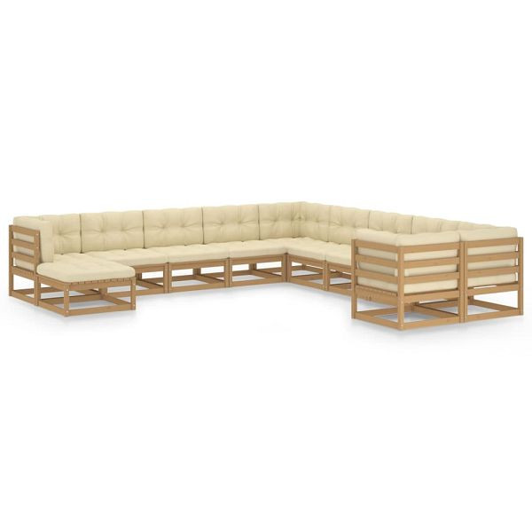 vidaXL 11-teilig Garten-Lounge-Set mit Kissen Honigbraun Massivholz, 3077097