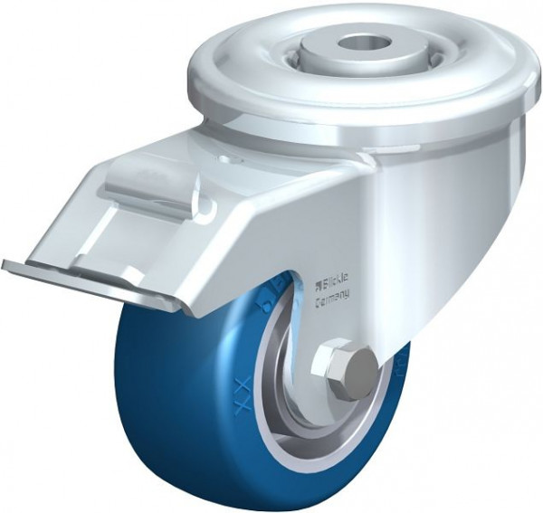 Blickle LKR-ALBS 82K-FI Stahlblech-Lenkrolle, schwere Ausführung, mit Rückenloch & Feststeller, Blickle Besthane® Soft, Blau, 757371