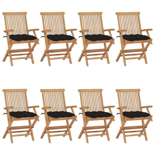 vidaXL Gartenstühle mit Schwarzen Kissen 8 Stück Massivholz Teak, 3072911