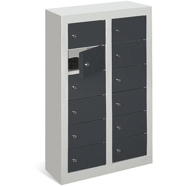 Deskin Kleinfachschrank 2 x 6 Fächer, Anthrazitgrau RAL 7016, 460 x 200 x 815 mm, ohne Etikettenrahmen, 270365