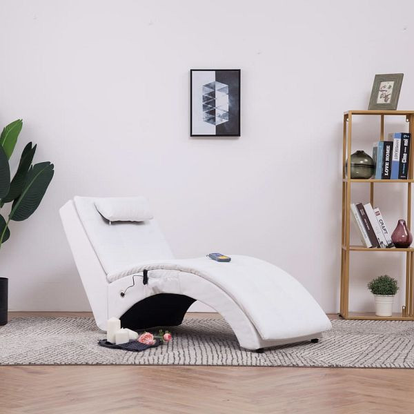 vidaXL Massage Chaiselongue mit Kissen Weiß Kunstleder, 281345