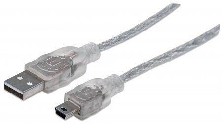 MANHATTAN Hi-Speed USB Mini-B Anschlusskabel, USB 2.0, Typ A Stecker - Mini-B Stecker, 480 Mbps, 1,8 m, Silber, 333412
