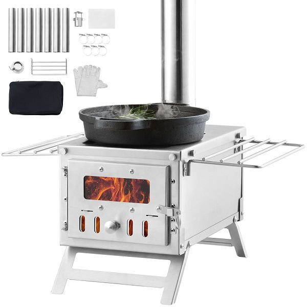 VEVOR Tragbarer Holzofen, Camping-Hot-Zelt-Grillofen, 203 cm, für den Außenbereich mit Rohren, ZPQNLFX80INCHMHMCV0