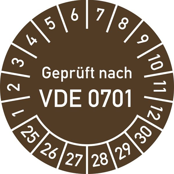 Moedel Prüfplakette Geprüft nach VDE 0701, 2025-2030, Folie, Ø 30mm, VE: 10 Stück/Bogen, 108535