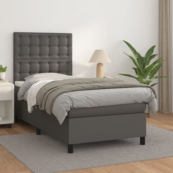 vidaXL Boxspringbett mit Matratze Grau 90x200 cm Kunstleder, 3142825