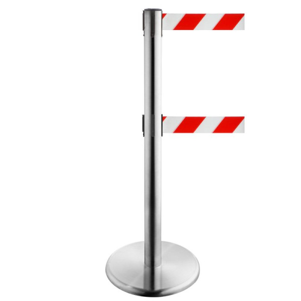 Stein HGS Personenleitsystem -P-Line Duo-, Edelstahl, rot/weiß diagonal (schraffiert), mit Gurtendstück (Standard), Gurtlänge: 2 x 2,3 m, 36402-0502