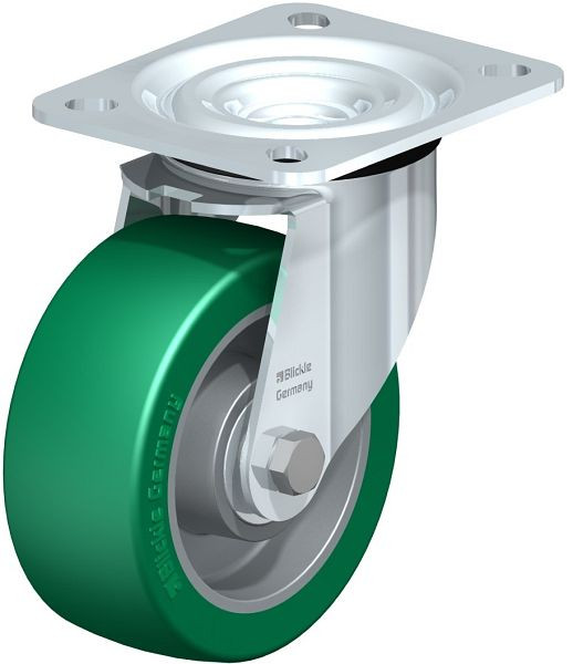 Blickle L-ALST 100K Stahlblech-Lenkrolle, mittelschwere Ausführung, mit Anschraubplatte, Blickle Softhane®, Grün, 579250