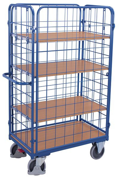 VARIOfit Etagenwagen hoch, Außenmaße: 1.190 x 740 x 1.820 mm, RAL 5010 enzianblau, 3 variable Etagenböden, sw-700.311