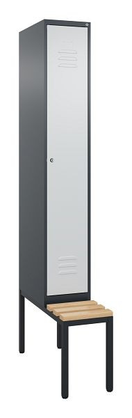 C+P Umkleidespind Classic PLUS mit Mitteltrennwand, Bank, 2120x300x815mm, 7016/7035, Zylinderschloss, Buche-Sitzleisten, 0800507-10F S10057