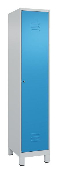 C+P Umkleidespind Classic PLUS mit Mitteltrennwand, Füße, 1950x400x500mm, 7035/5012, Zylinderschloss, 080010-12F S10022