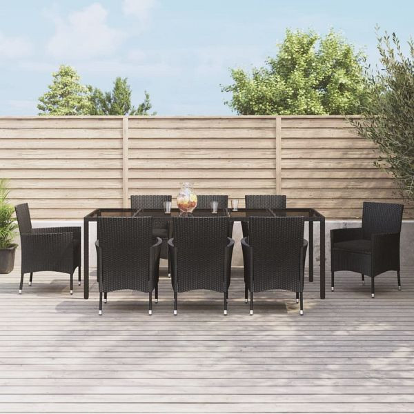 vidaXL 9-teilig Garten-Essgruppe mit Kissen Schwarz Poly Rattan, 3187330