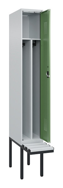 C+P Spind Evolo PLUS, 1 Abteile, 2120x300x815mm, 7035/6011, Haken 4, Zylinderschloss, Material Sitzfläche Kunststoff, 0490407-10F S10091