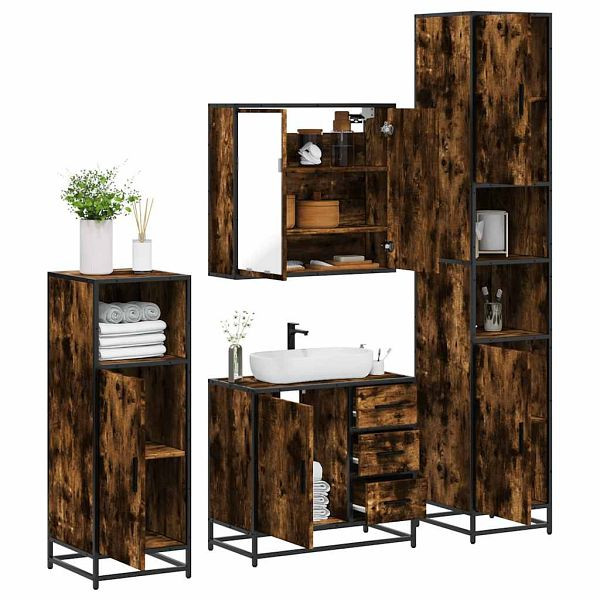 vidaXL 4-tlg. Badmöbel-Set Räuchereiche Holzwerkstoff, 3301197