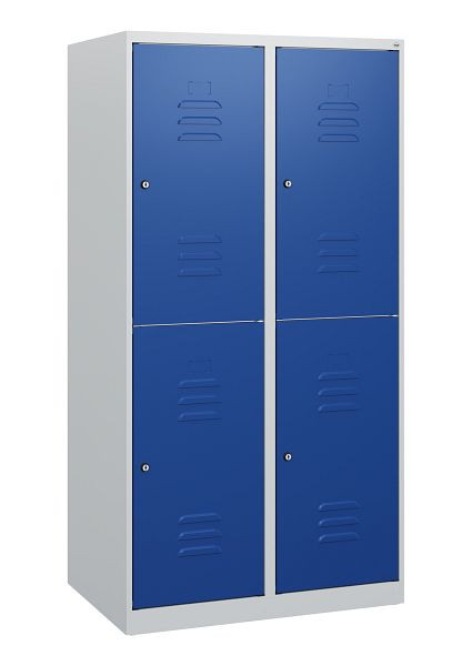 C+P Doppelstöckiger Spind Classic PLUS, 2 Abteile, 1530x800x500mm, 7035/5010, Zylinderschlösser, 0803005-22 S10022