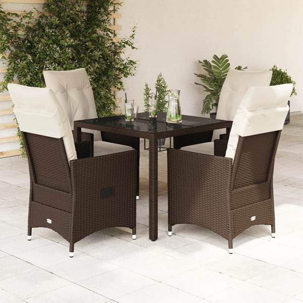 vidaXL 5-tlg. Garten-Essgruppe mit Kissen Braun Poly Rattan, UV-beständig, 3276769