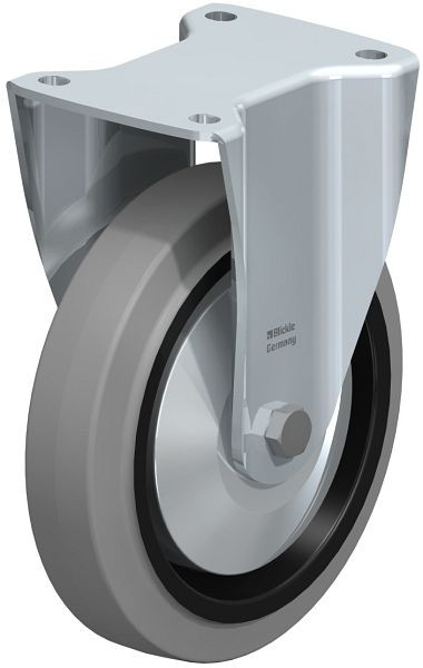 Blickle BH-POEV 200XKA-SG-FA Stahlblech-Bockrolle, Schwerlast-Ausführung, mit Anschraubplatte, Elastik-Vollgummi, Grau, 851461