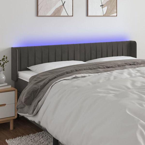 vidaXL LED Kopfteil Dunkelgrau 203x16x78/88 cm Samt, 3123541