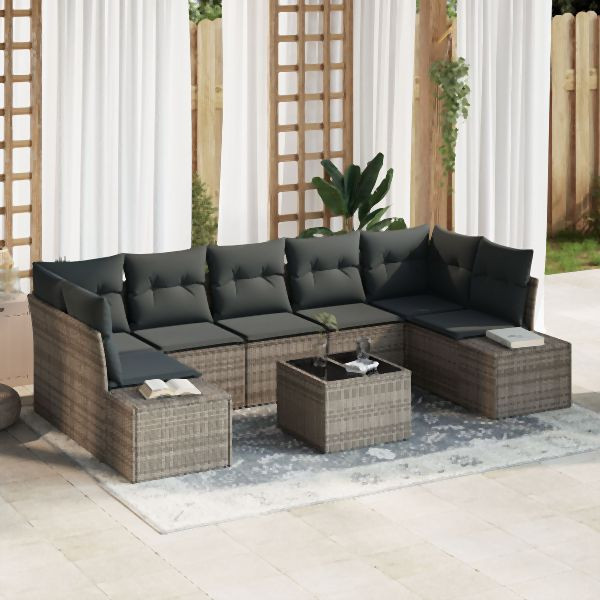 vidaXL 8-teiliges Garten-Sofa-Set mit Kissen Grau Poly-Rattan, 3355648