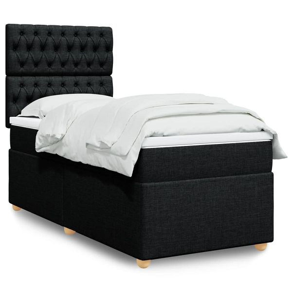 vidaXL Boxspringbett mit Matratze Schwarz 100x200 cm Stoff, 3293500